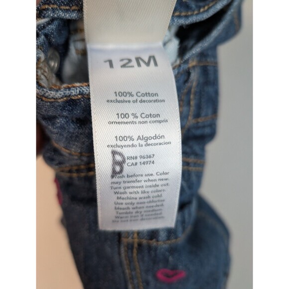 OshKosh B'gosh Overall Bibs Pink Hearts Denim 12 Months Blue Baby Toddler Girl - Picture 8 of 11